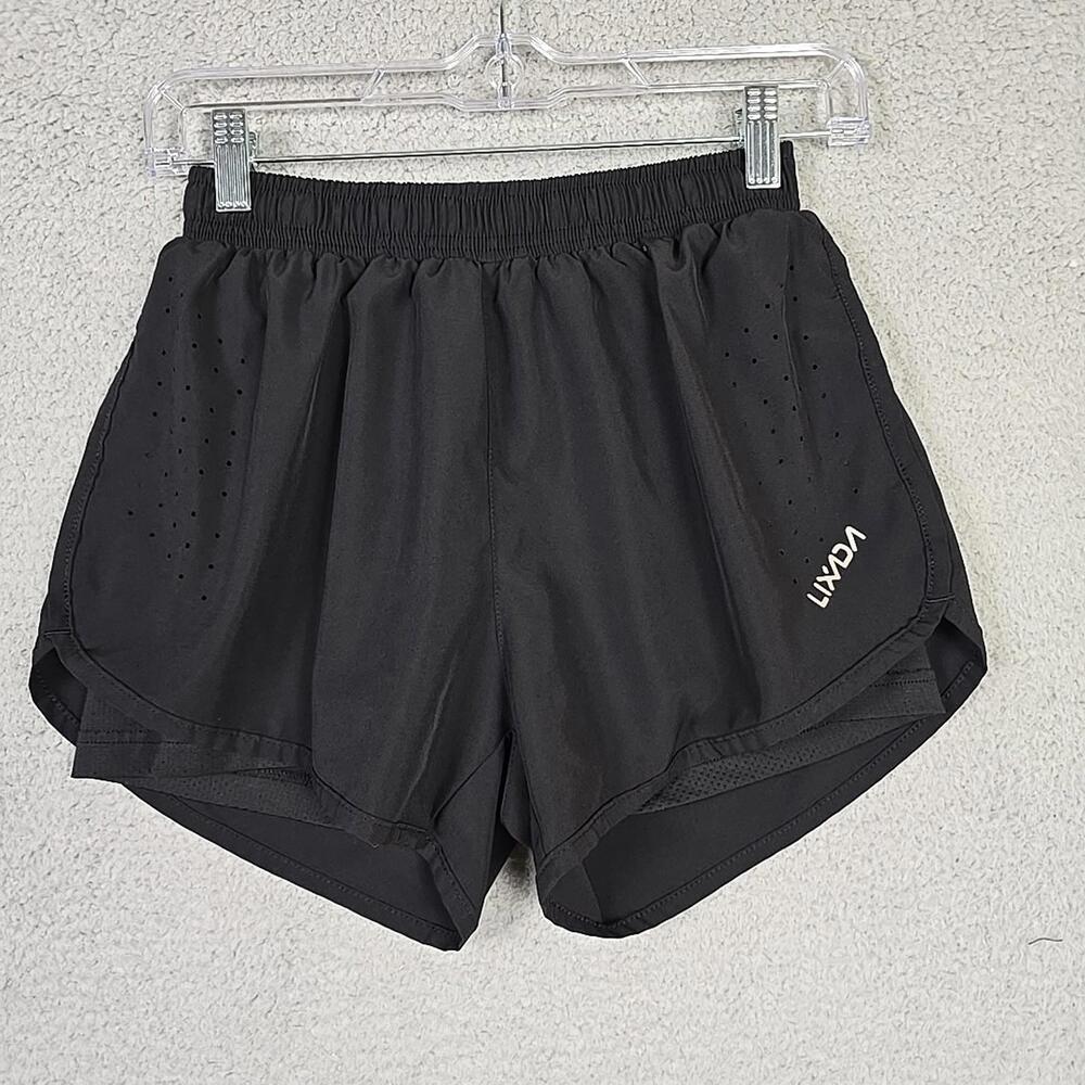 Lixada Running Women's Size S Black  Shorts Double Layer Elastic Waistband